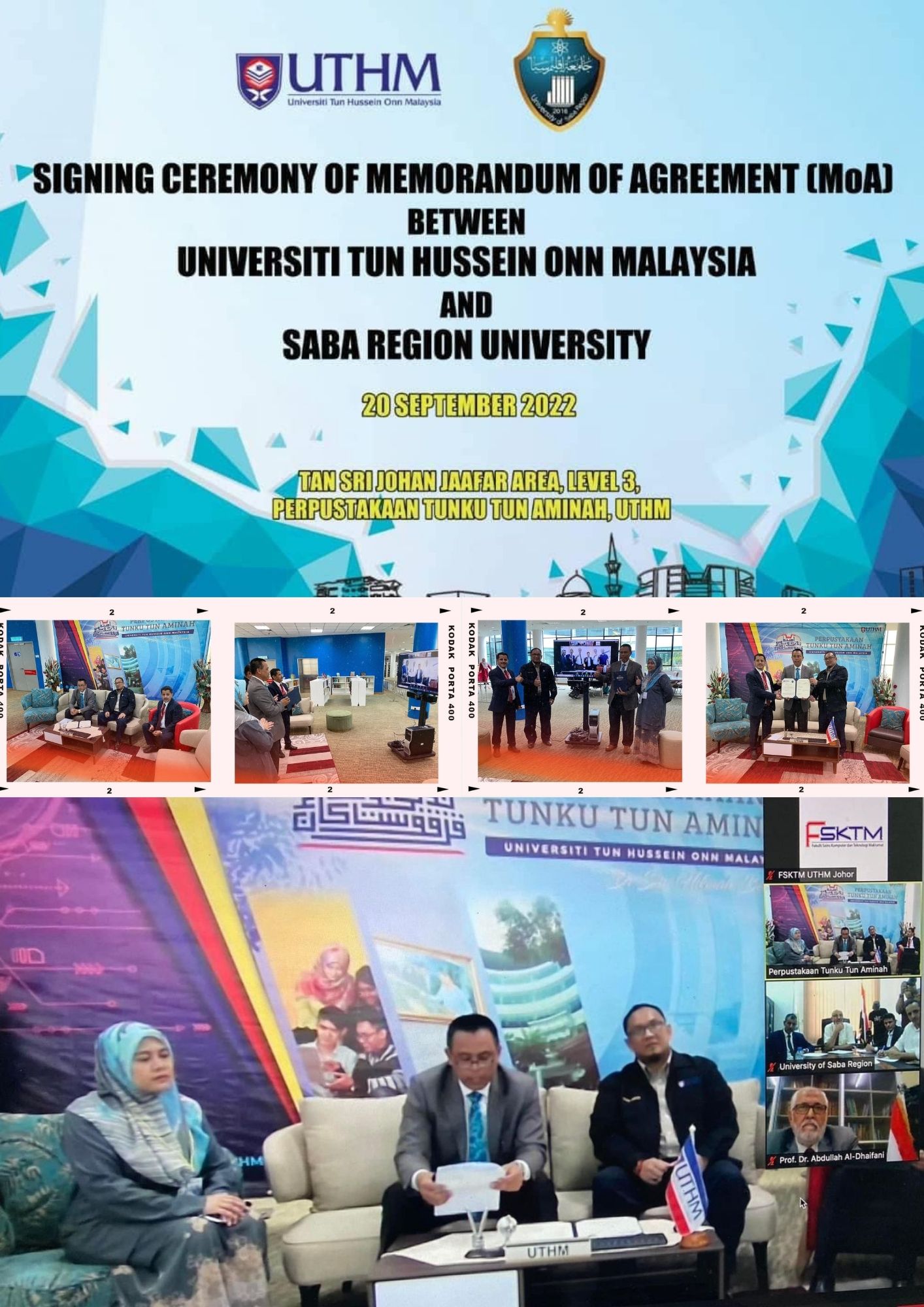 Signing Ceremony of MoA between UTHM and  University of Saba'a Region